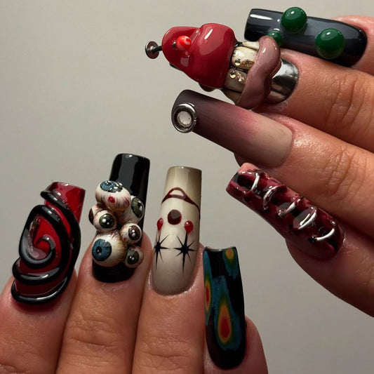3D Horror Mix Press On Nail Set with Creepy Cute Details