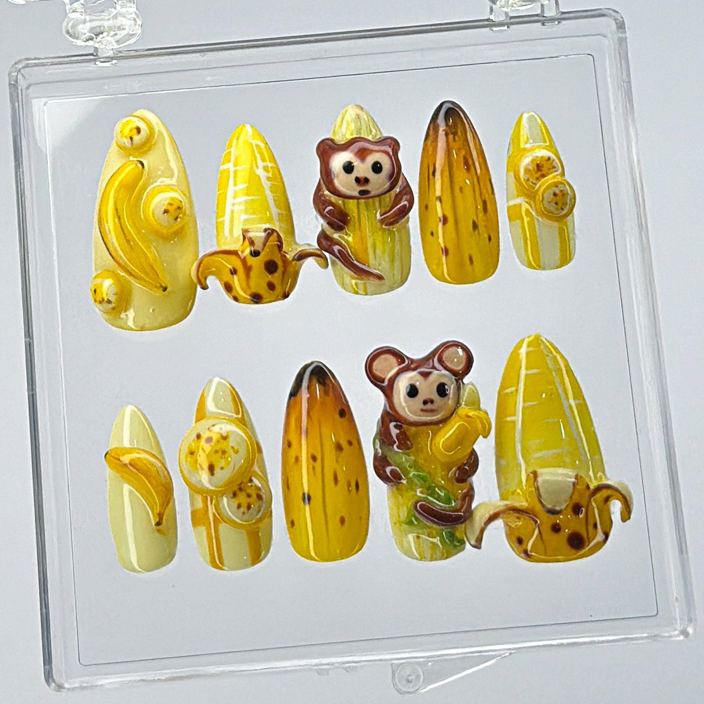 3D Monkey Press On Nails with Bananas