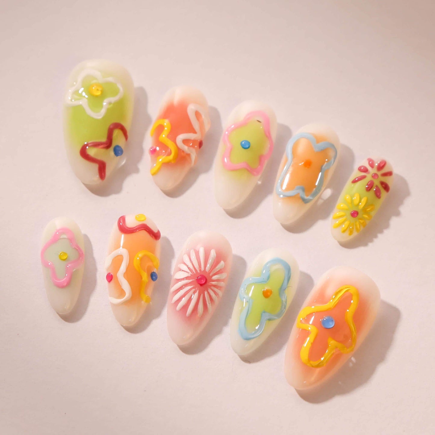 Tropical Vibe Freestyle Swirl Press-On Nails with Bold Energy