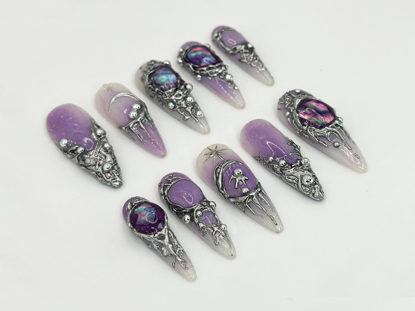 Elegant Purple 3D Nail Art Set Design