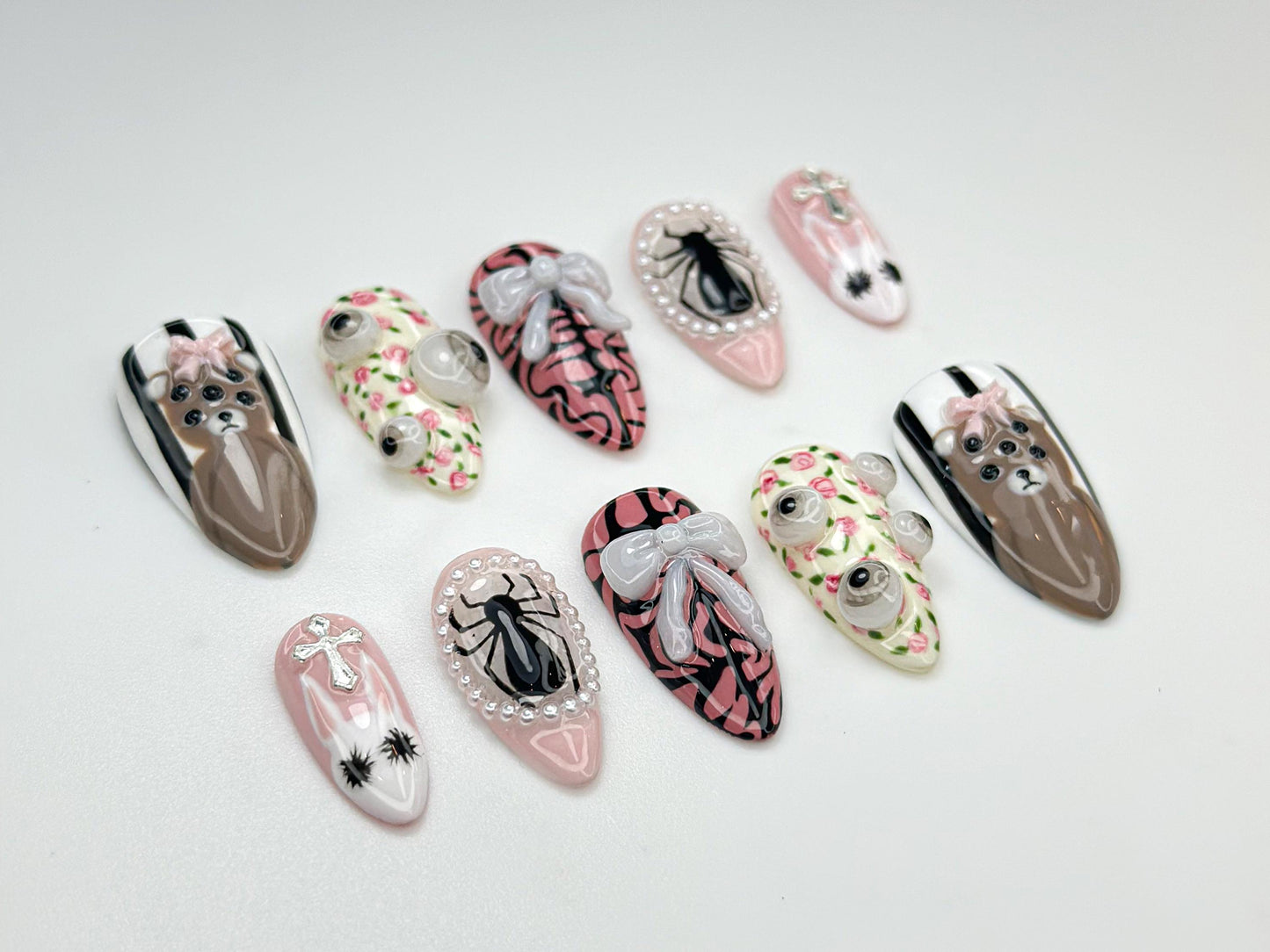 Stunning 3D Nail Art Set - Cute Bears, Spiders & Cross Designs