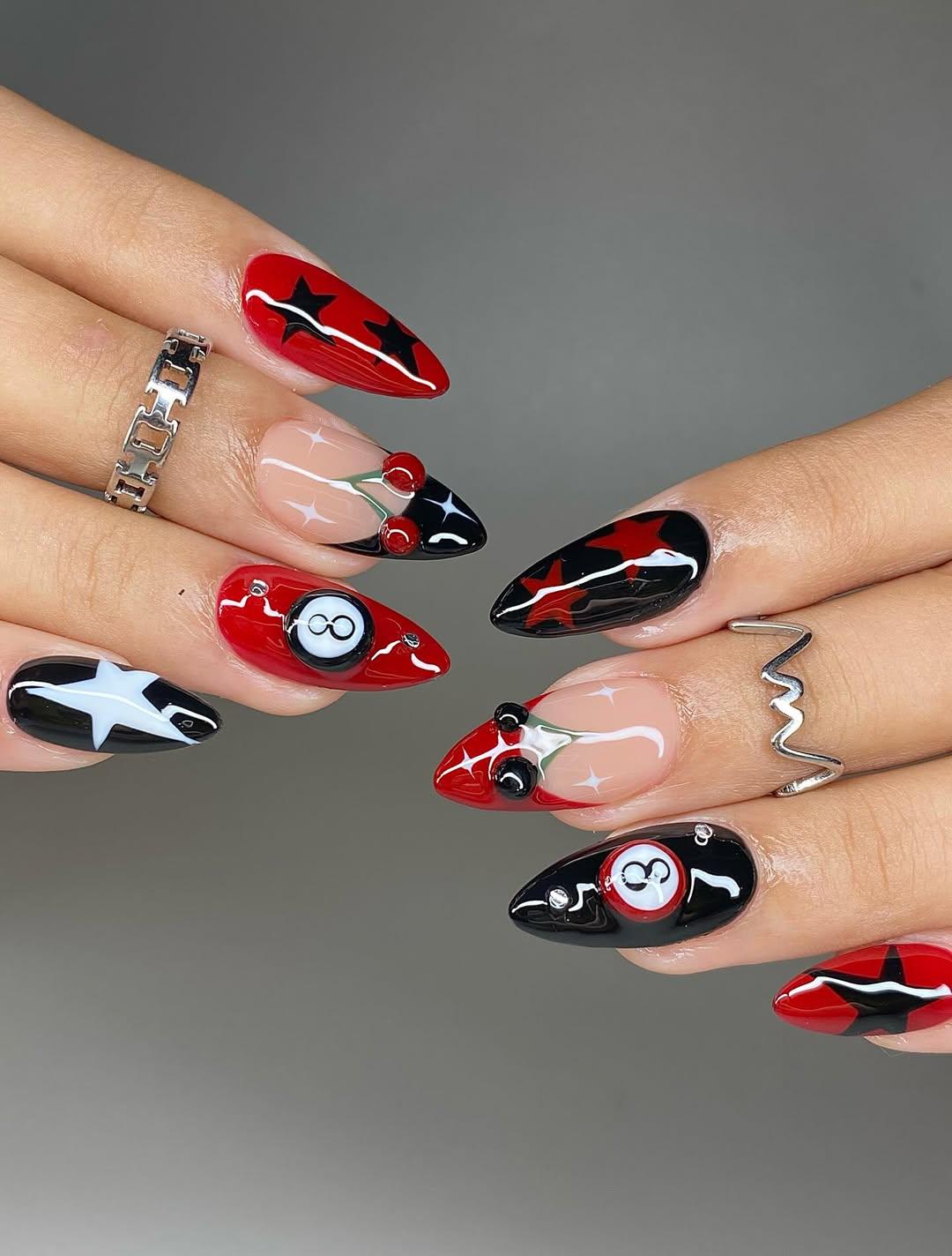 Rockabilly Star Pool Press-On Nails with Retro Vibes