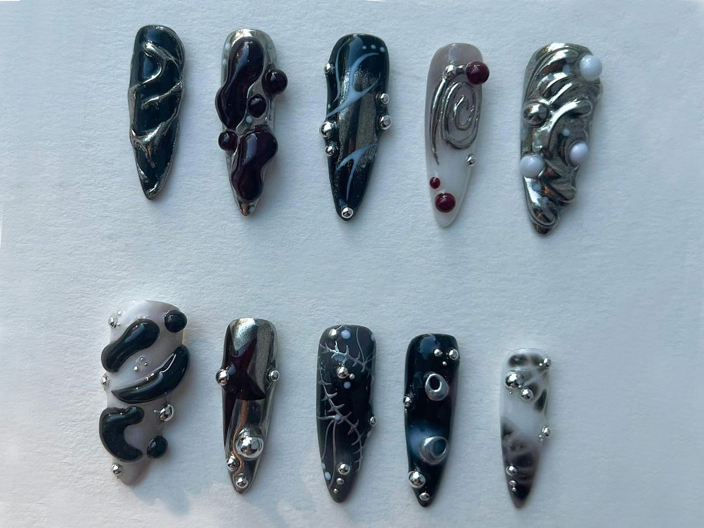 Stunning Metallic 3D Abstract Nail Set