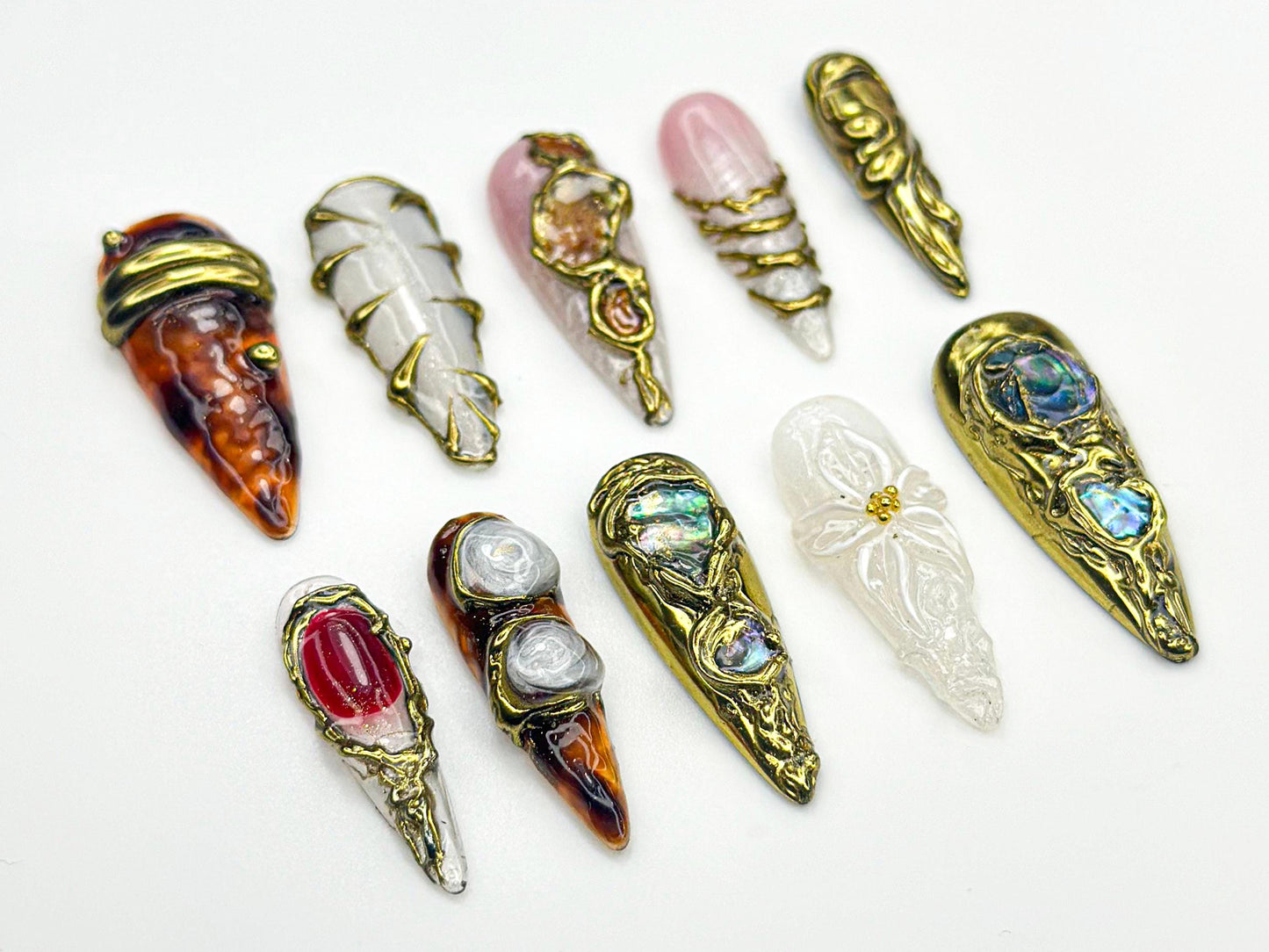 Luxurious 3D Metallic Press On Nails Set
