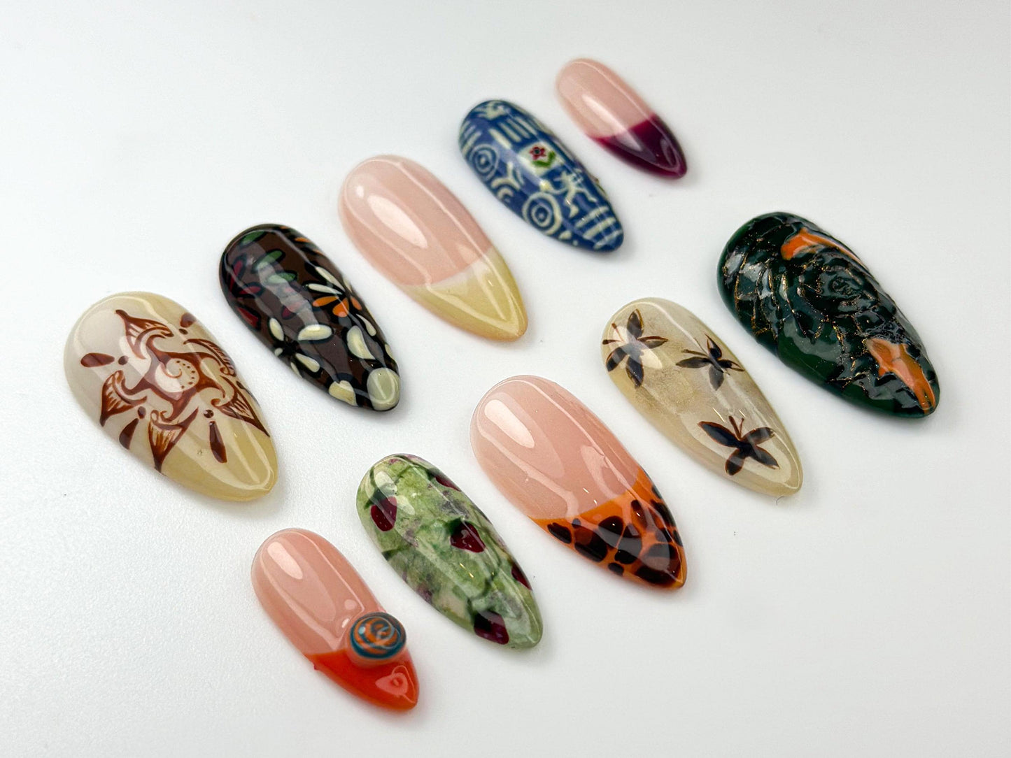 Floral, Butterfly & Koi Press-On Nail Set - Long-Lasting Art