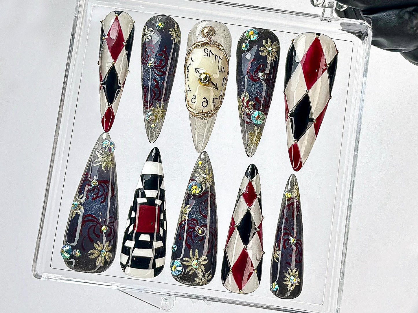 Surreal Harlequin Clock Art Press On Nails Set
