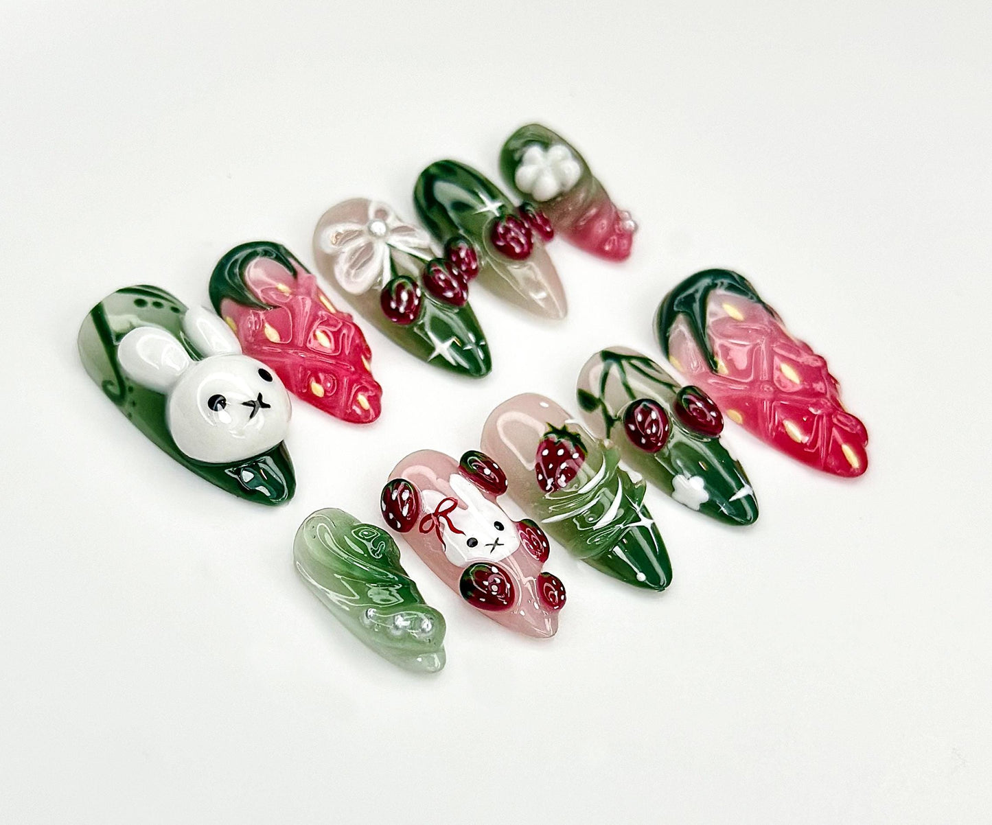 Strawberry Bunny Garden Press On Nail Set