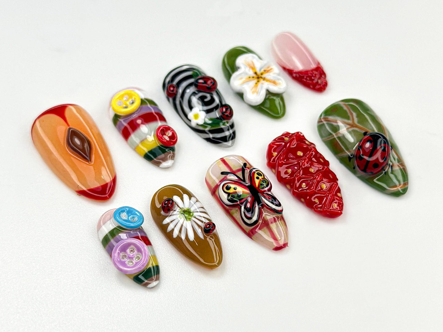 Vibrant 3D Nail Art Set - Unique Designs