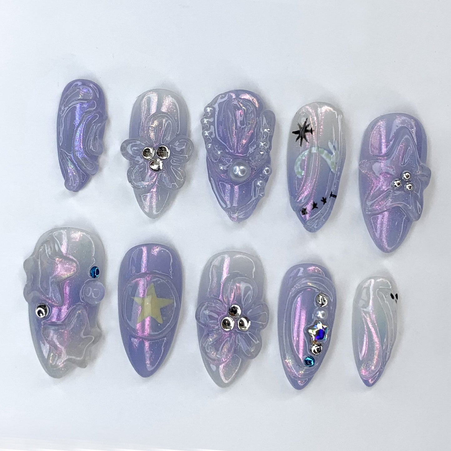Celestial Galaxy Press On Nails - Iridescent Purple Galaxy Press On Nails