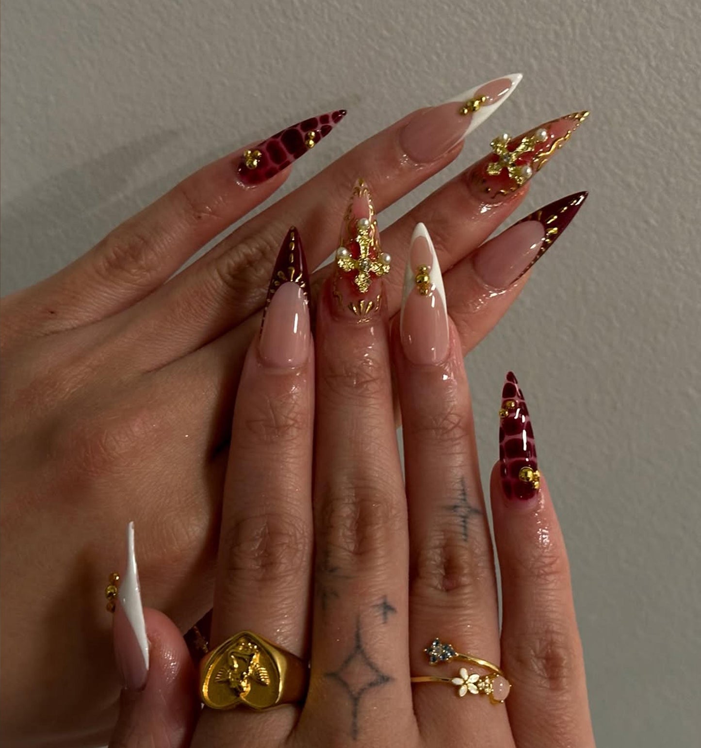 3D Royal Burgundy Cross Press On Nail Set