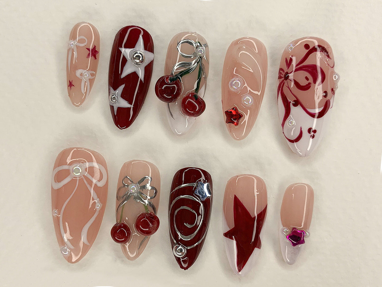 Stunning Cherry Star Nail Art Set - Elegant & Unique