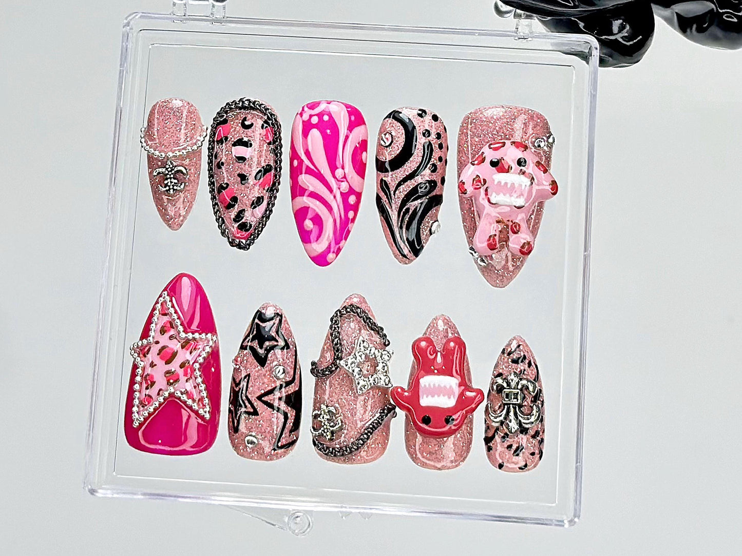 Y2K Pink Chrome Star Punk Press On Nails