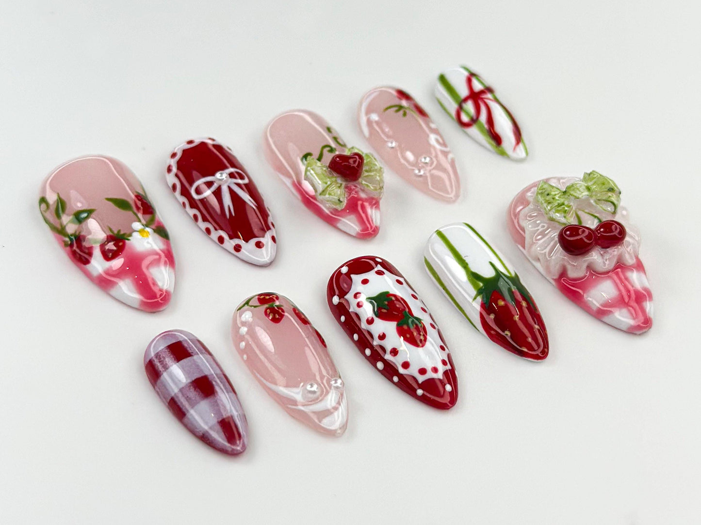 Charming Strawberry Bow Nails - Cute Press-On Set