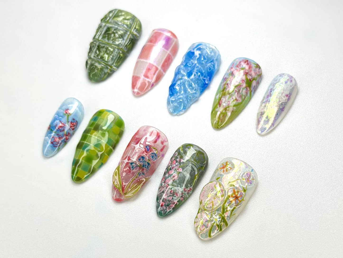 Floral Garden Plaid Art Press On Nails