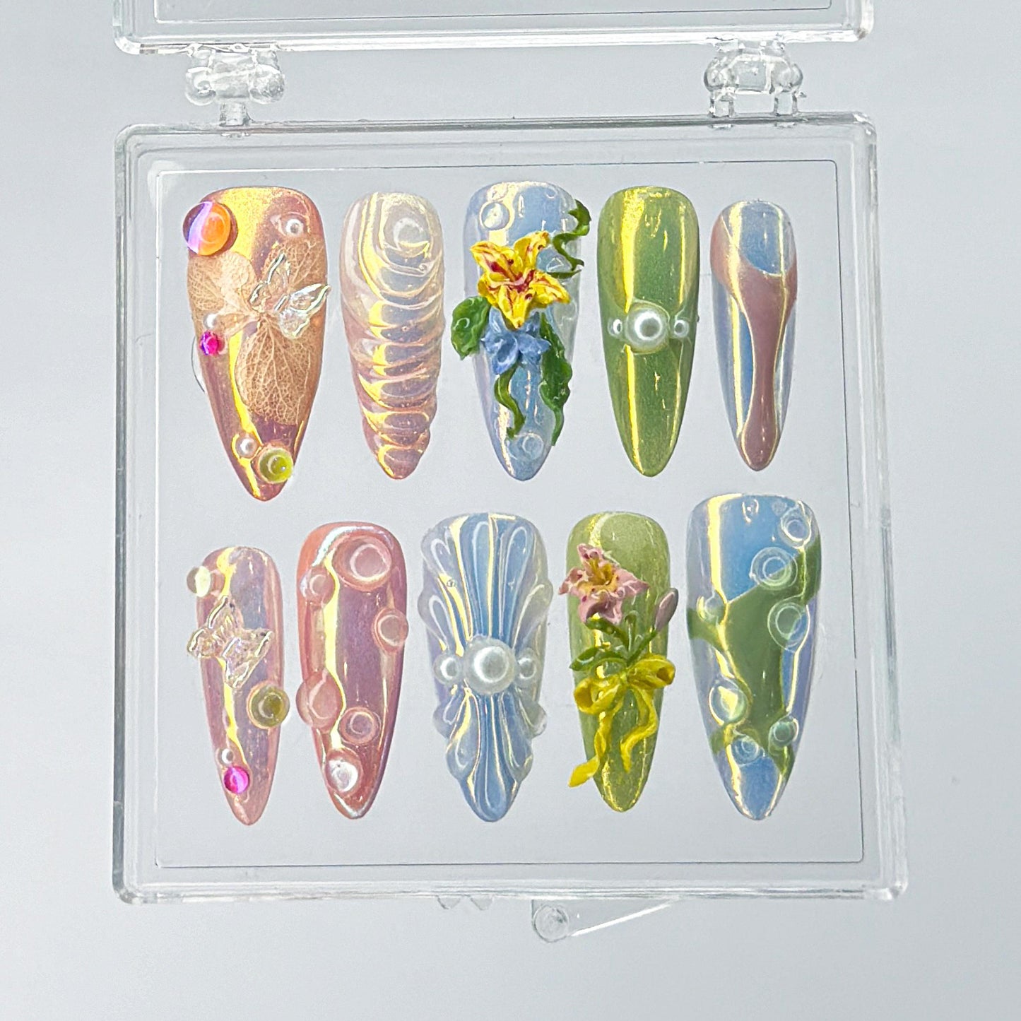 Fairy Garden Press On Nails 3D Iridescent Magic