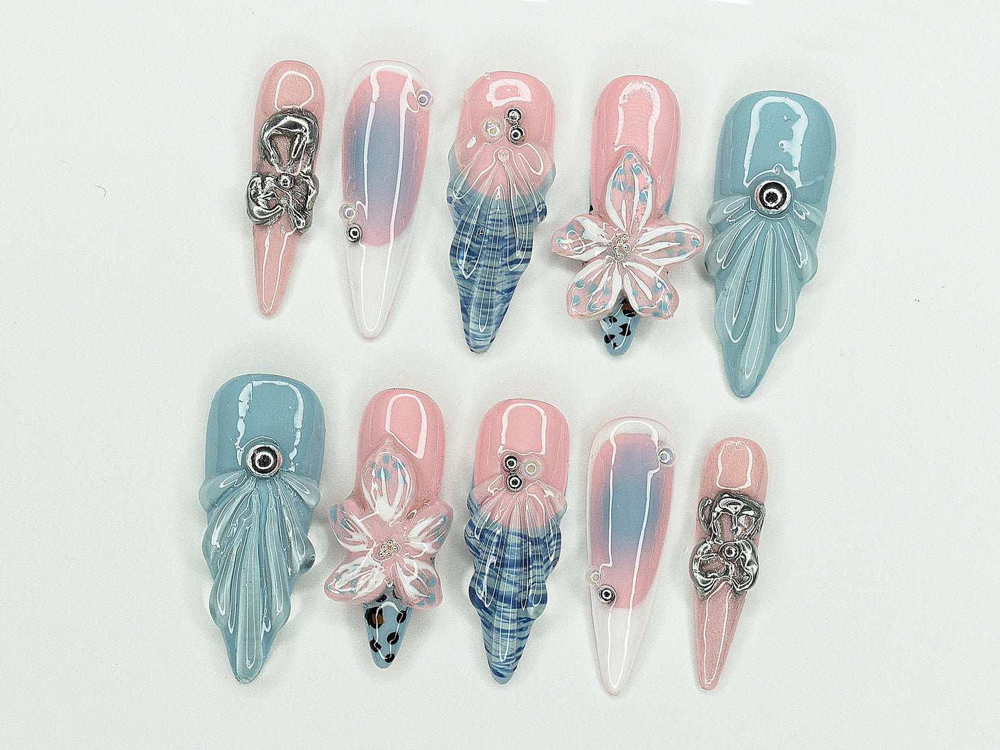 Pastel Chrome Plaid 3D Butterfly Press On Nails