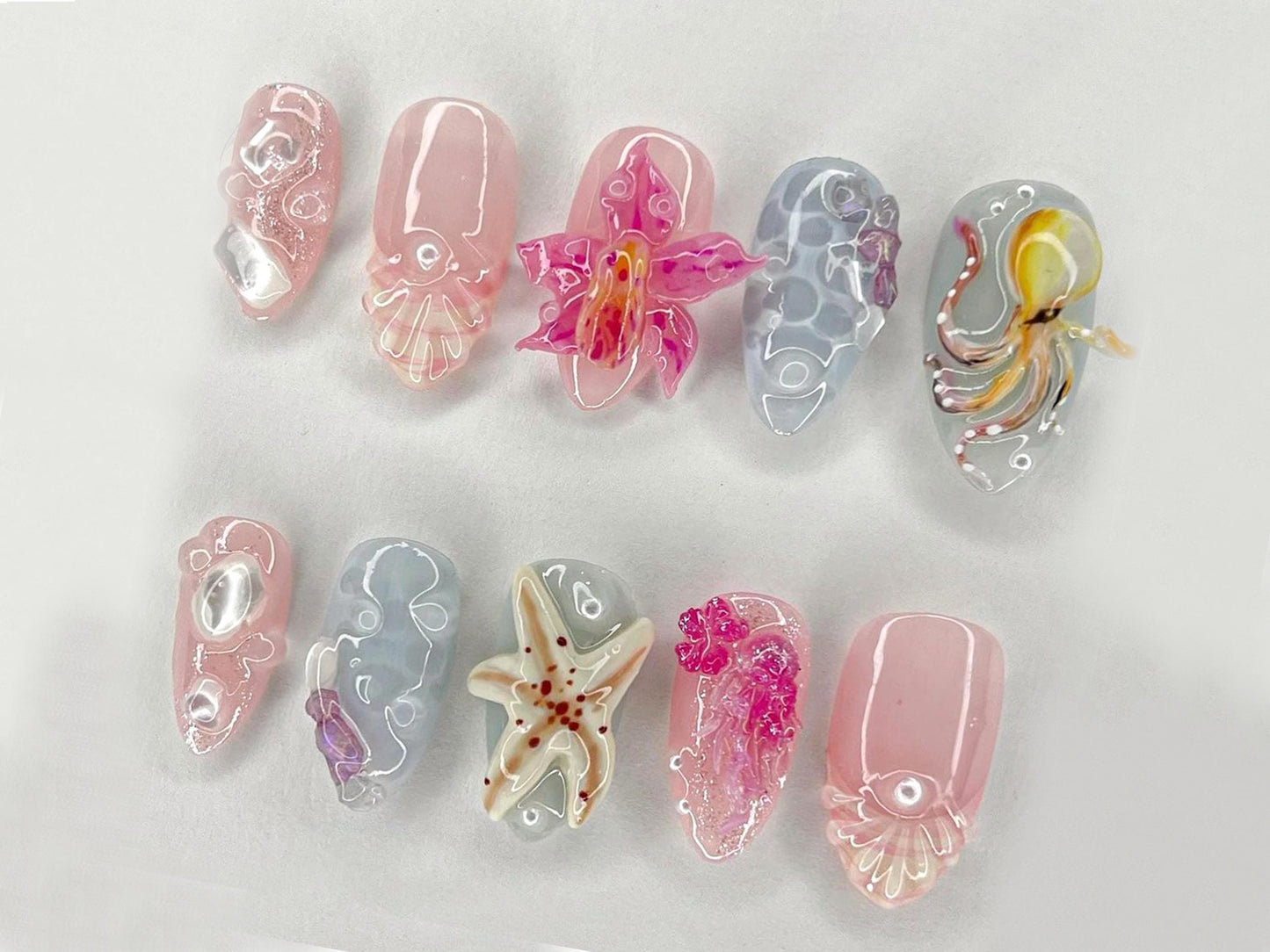 Ocean Shell 3D Press On Nail Set