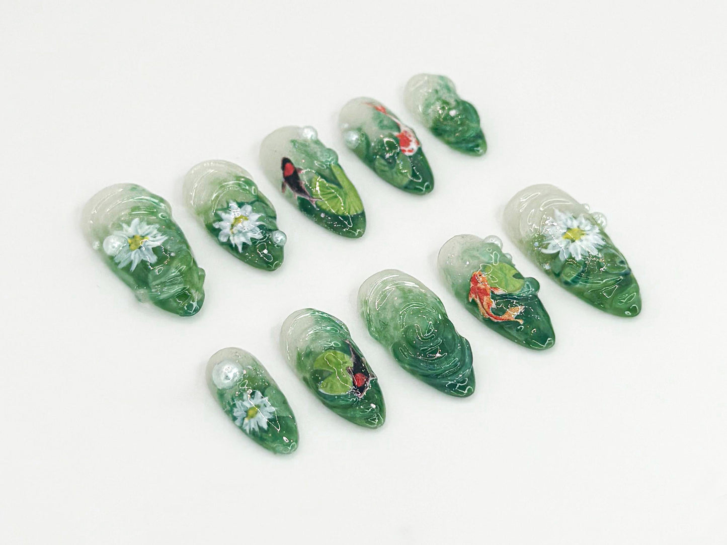 Stunning Koi Fish & Lotus Nail Art Set - 10pcs