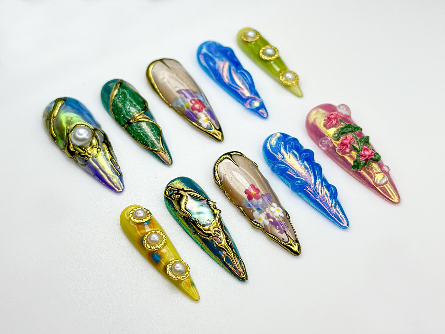 Vibrant 3D Floral Metallic Nail Art Set