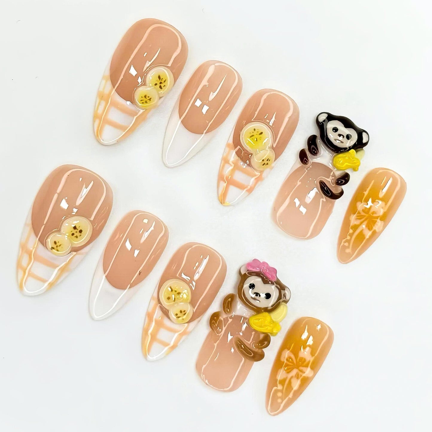 Kawaii Banana Monkey Press On Nails