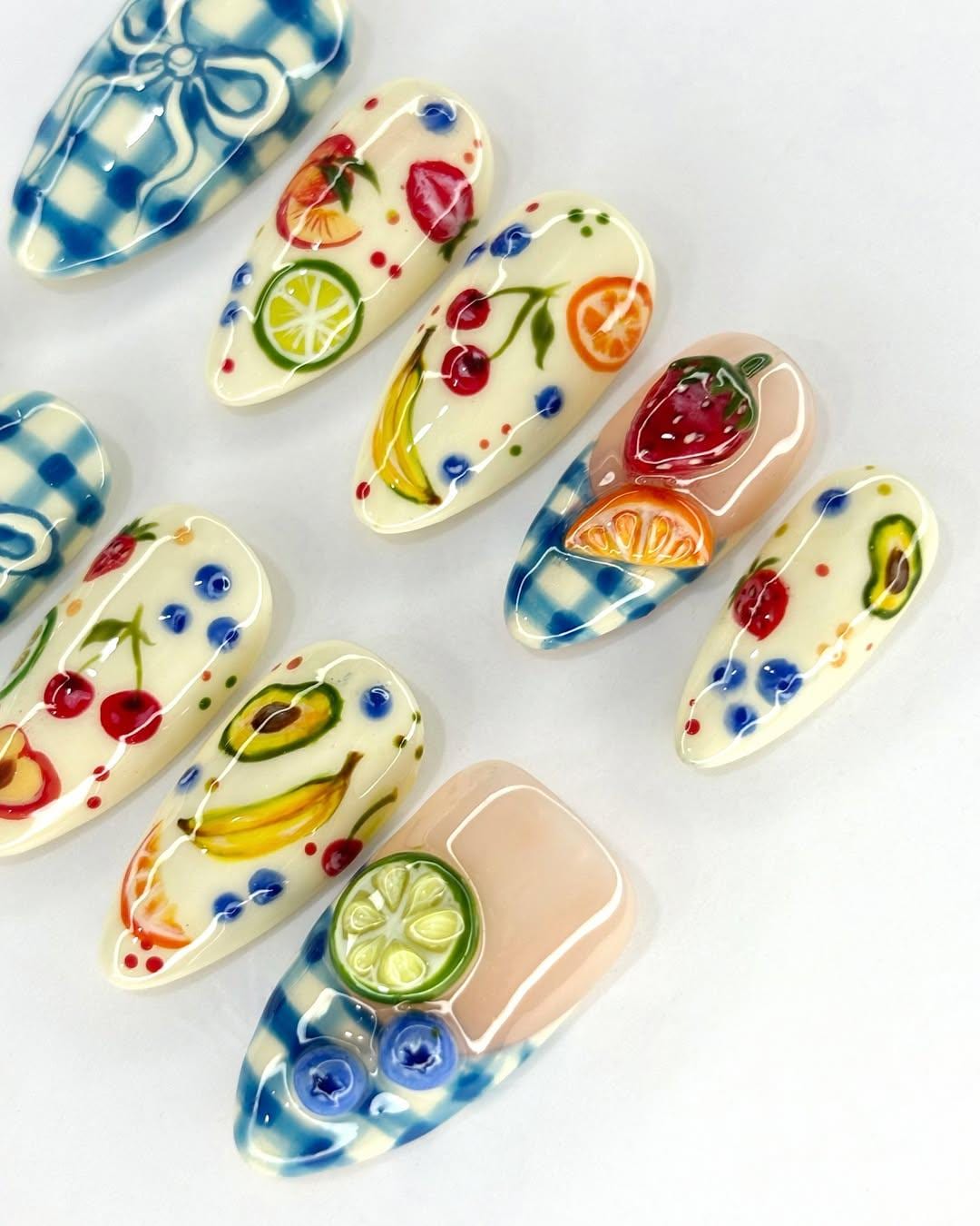 Vibrant Fruit Nail Art Set - Trendy 3D Design