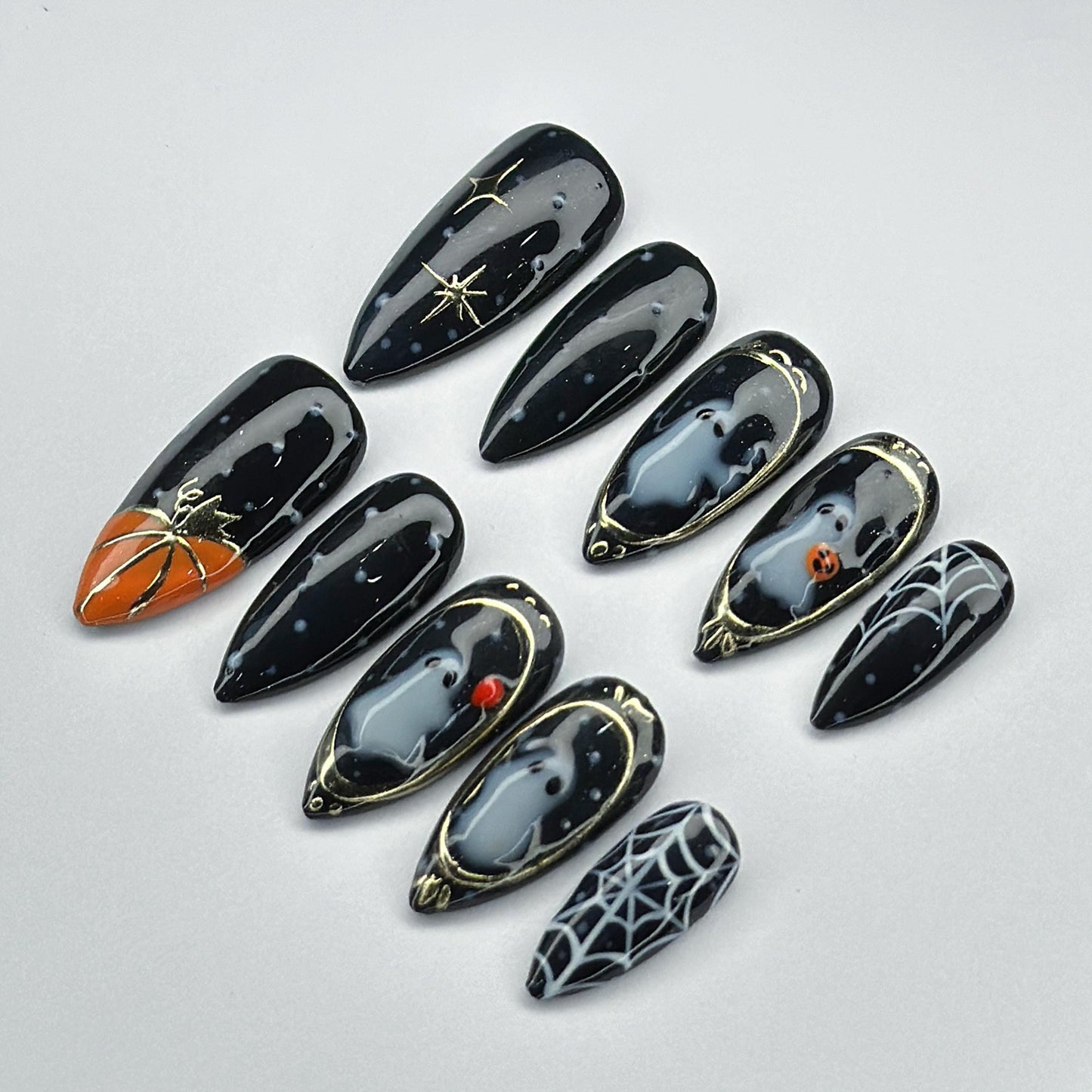 Spooky Halloween Press On Nails - Haunted Ghost Pumpkin Halloween Nail Set