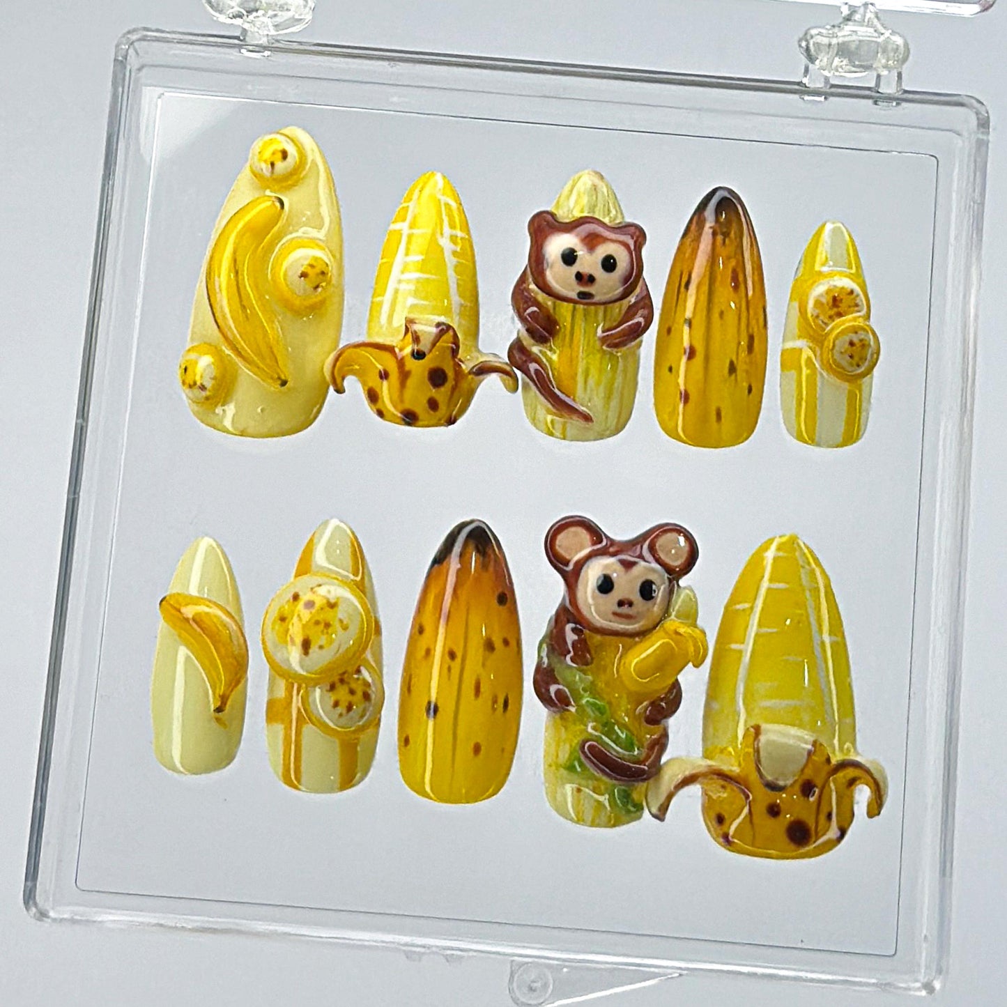 3D Monkey Press On Nails with Bananas