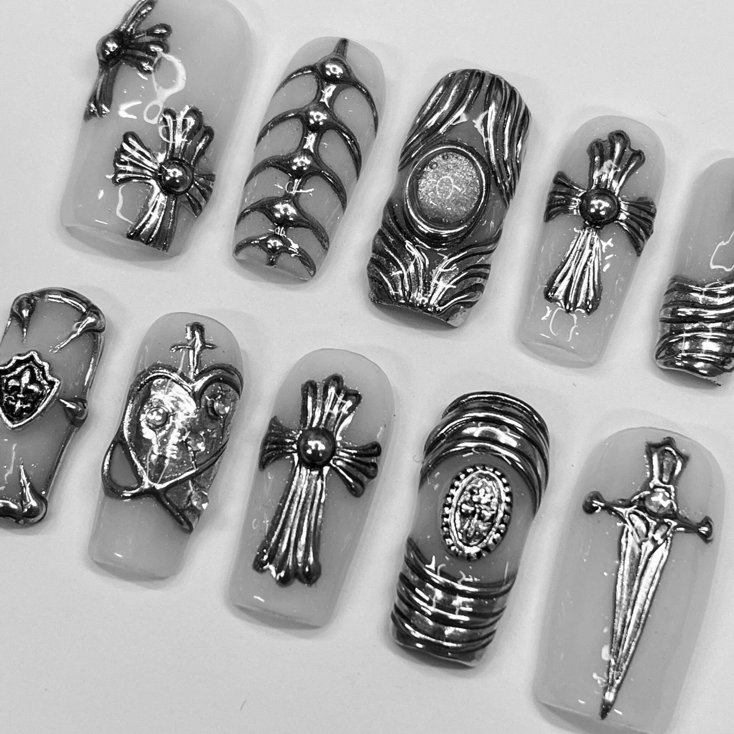 Chrome Armor Press On Nails with Metallic Mirror Finish