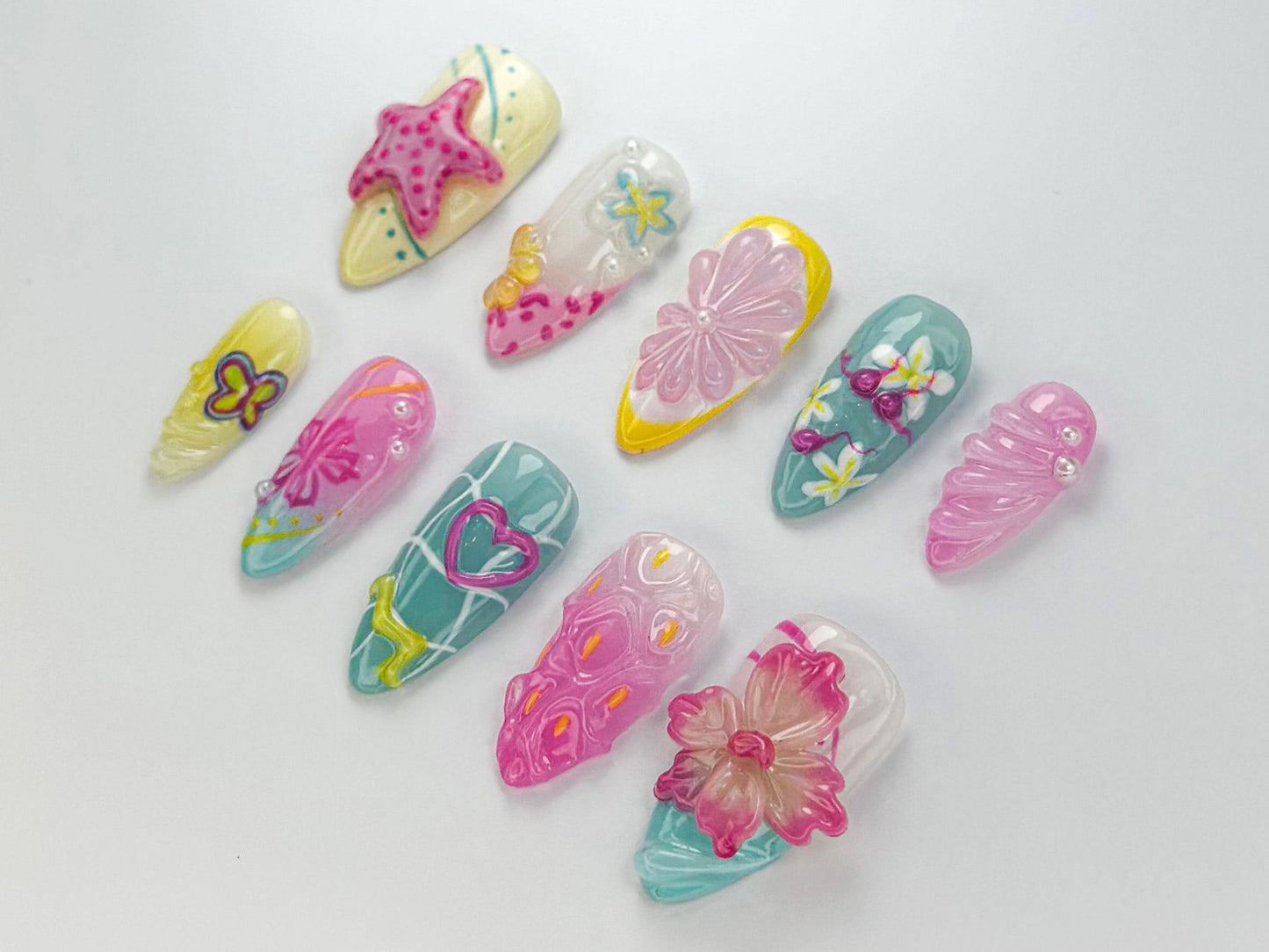 Tropical Bloom 3D Press On Nail Set