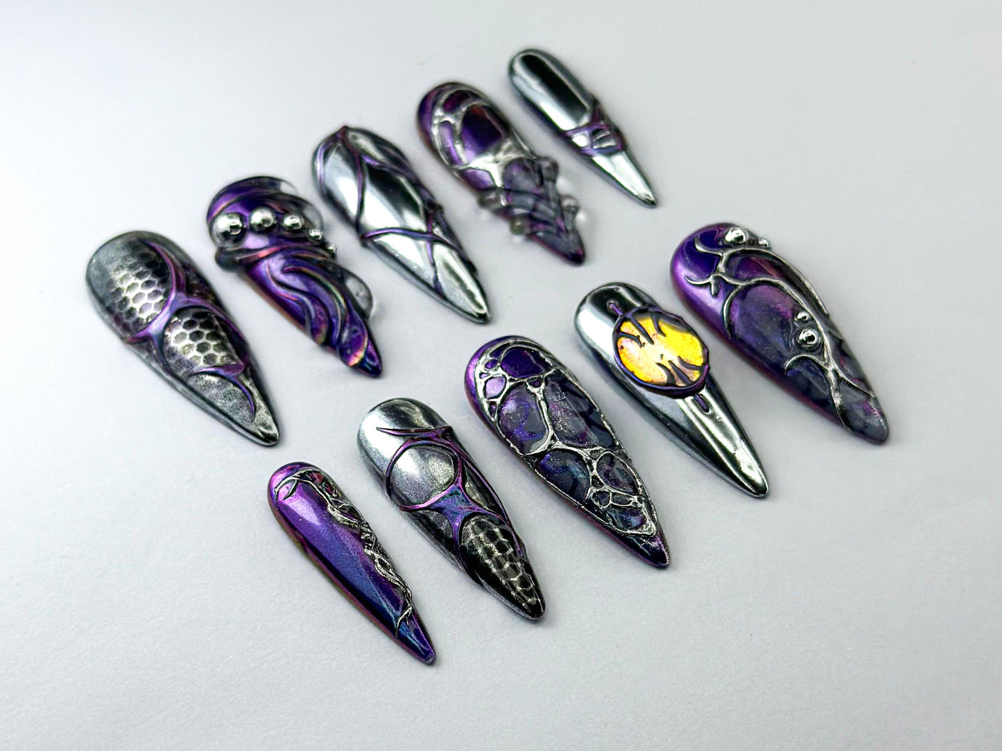 Futuristic 3D Metallic Press-On Nails