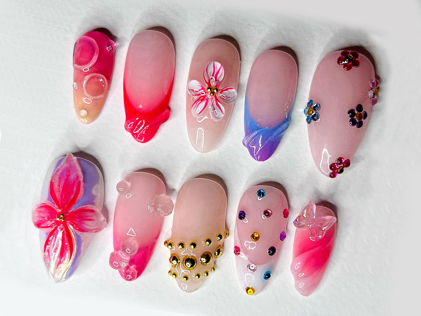 Floral Ombre 3D Press On Nails