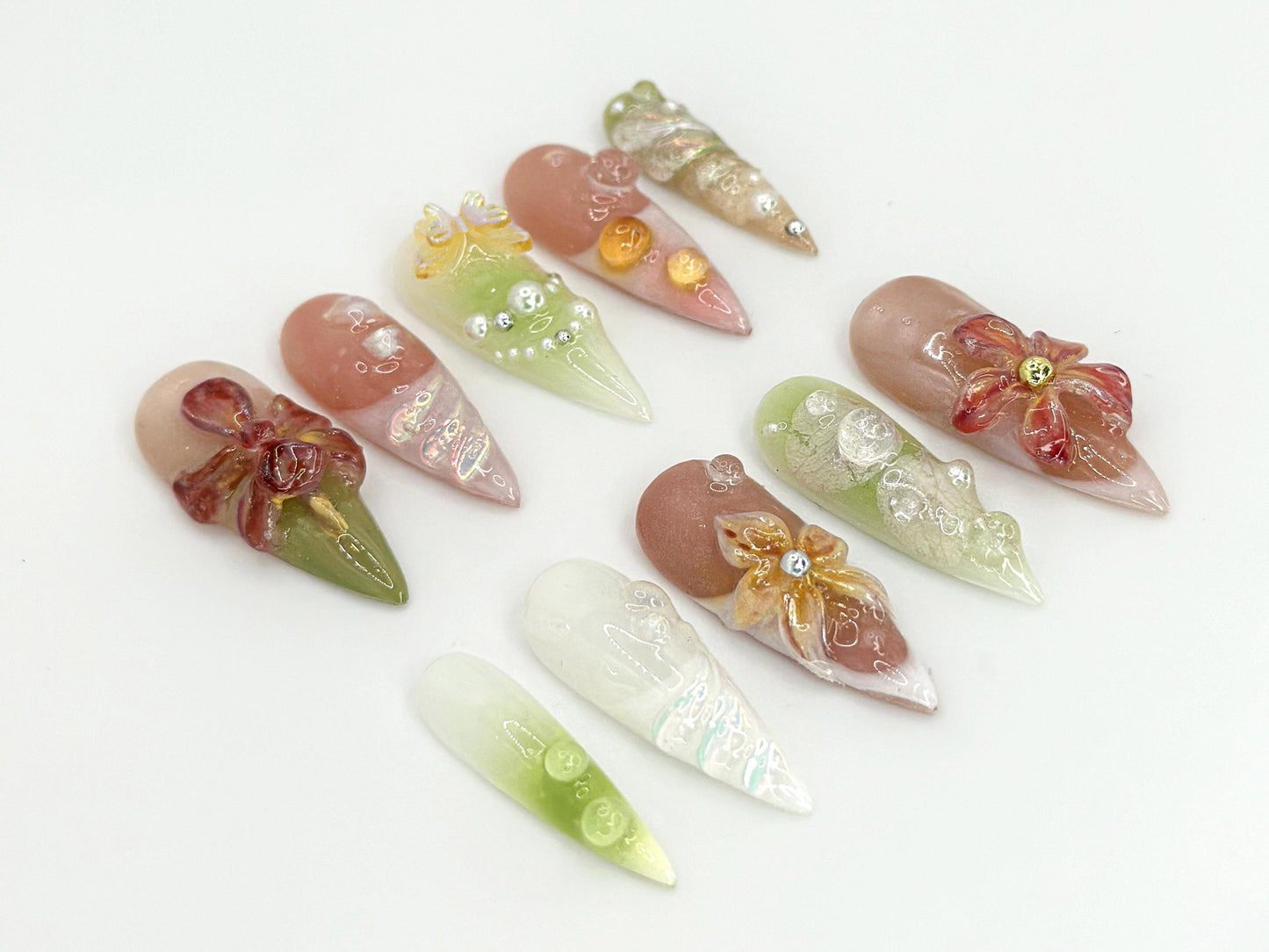 Stunning 3D Floral Acrylic Nails - Elegant Design Set