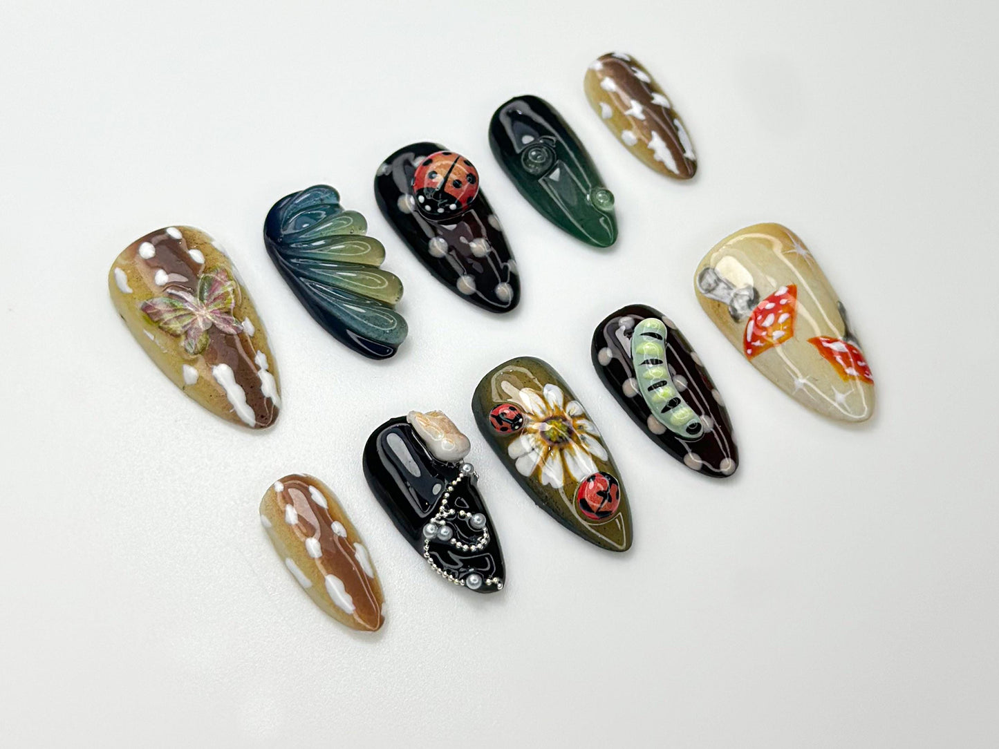 Whimsical Garden Press On Nails with Nature Art