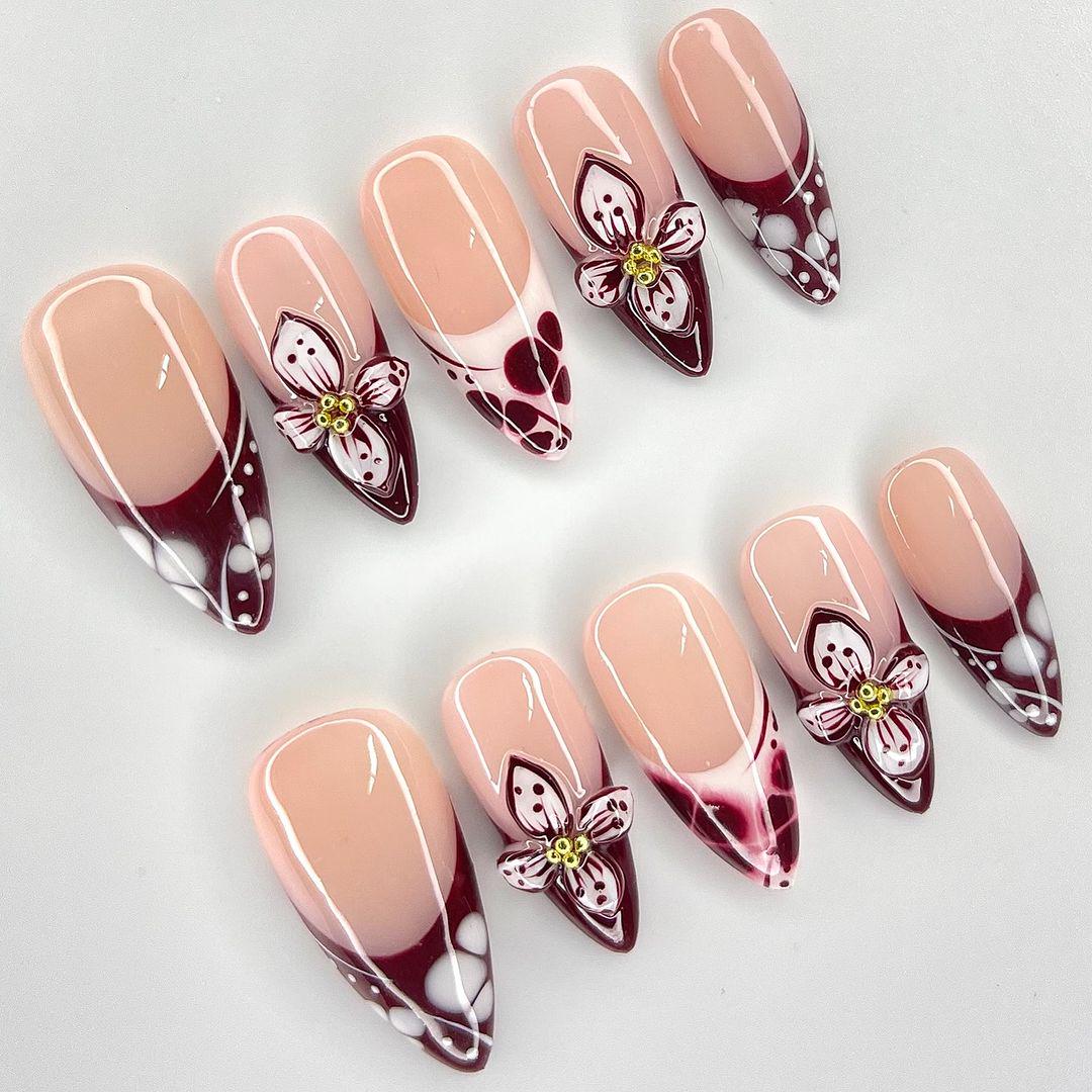 Red French Tips Press On Nails