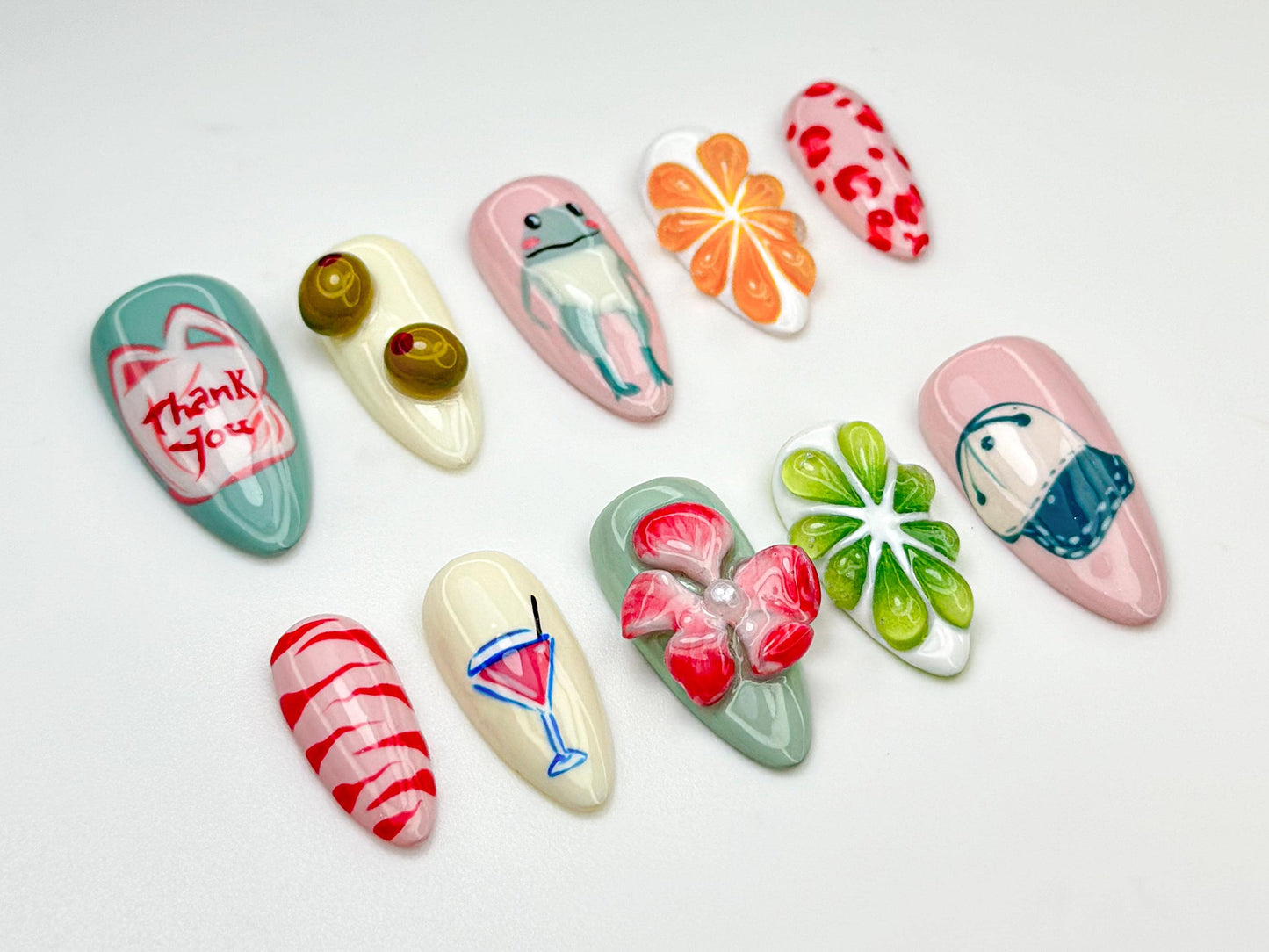 Whimsical Frog & Cocktail Nail Art Set - 10pcs