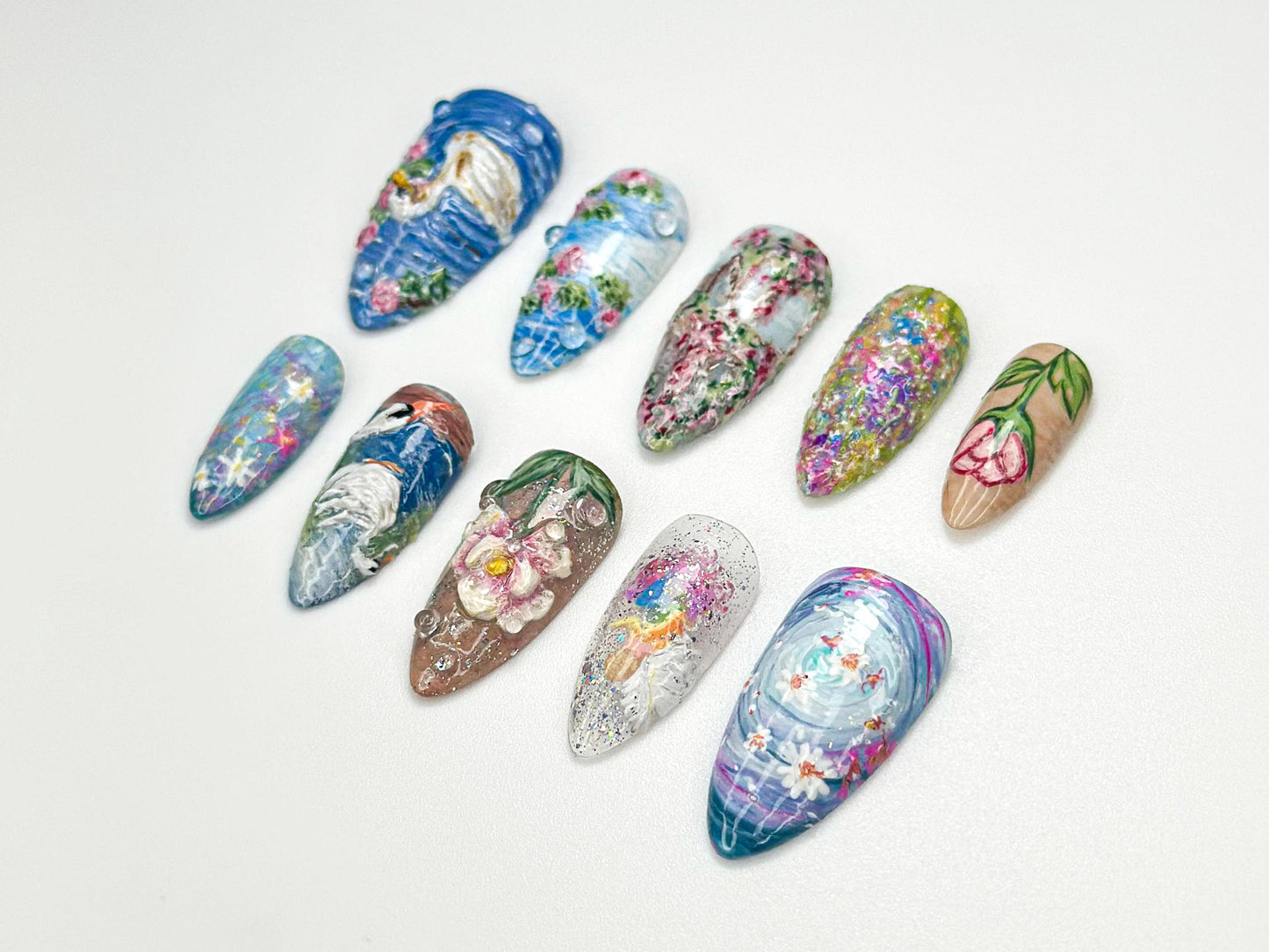 Fairy Garden Oil Painting 3D Press On Nail Set