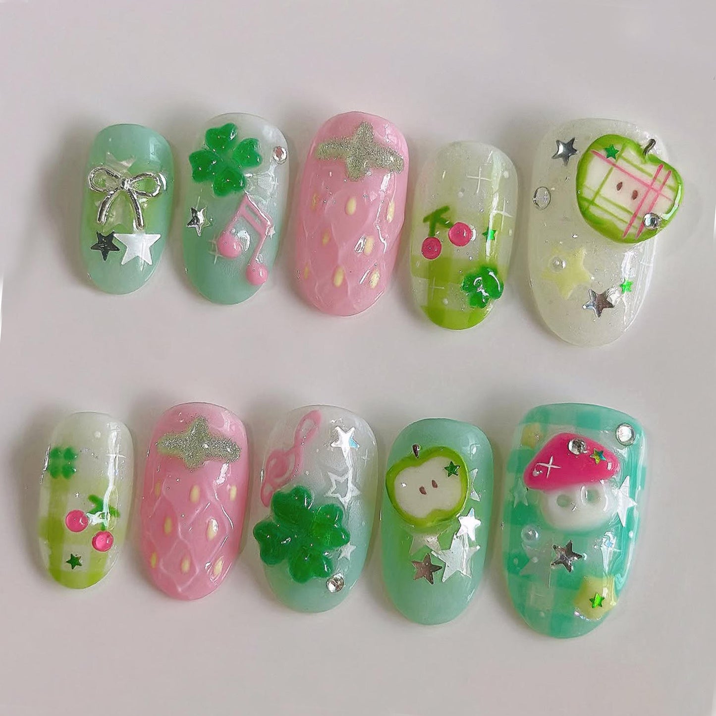 Cute 3D Fruit & Star Nail Art Set - Trendy Design