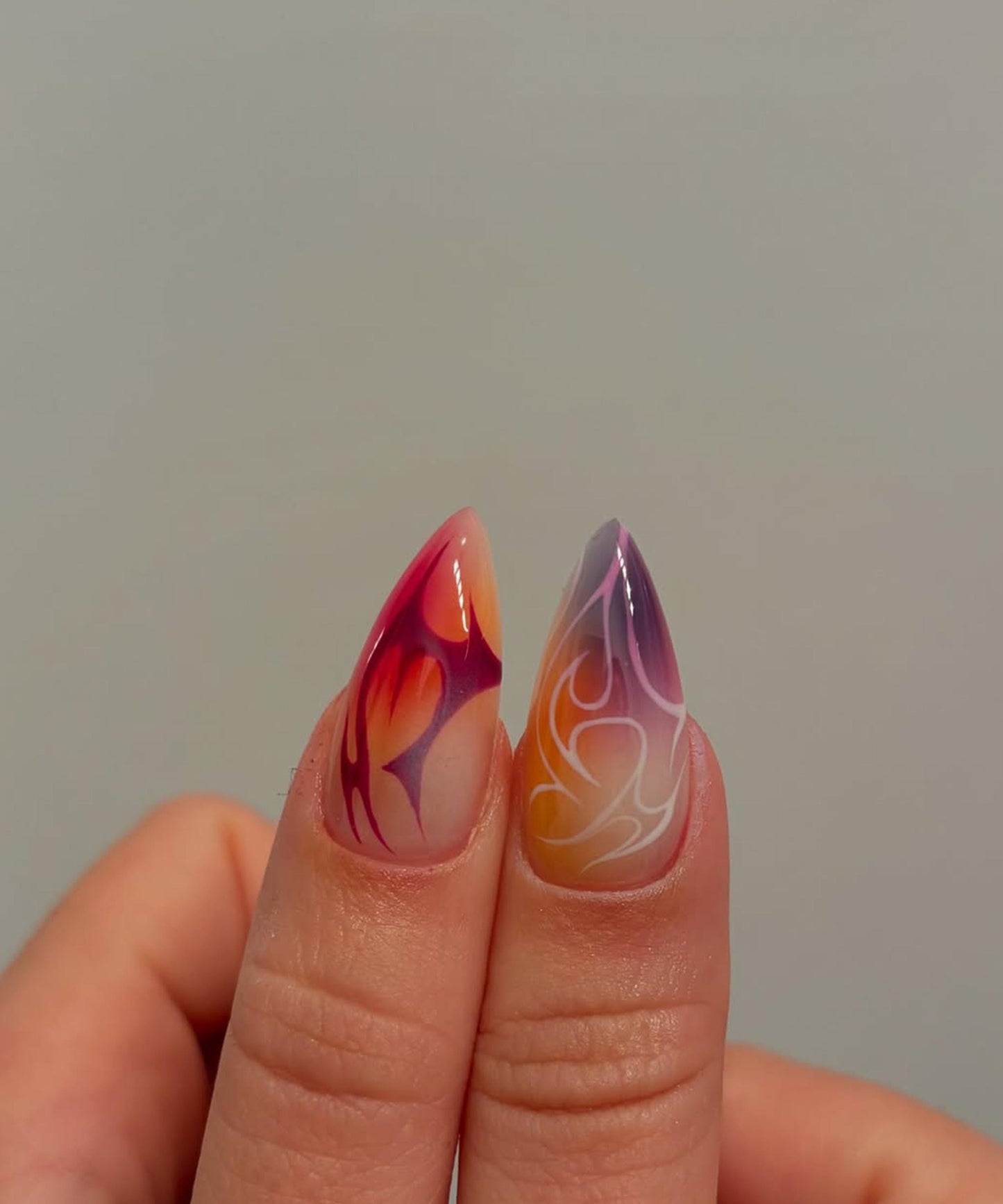 Rainbow Ombre Flame Press-On Nails with Fiery Charm