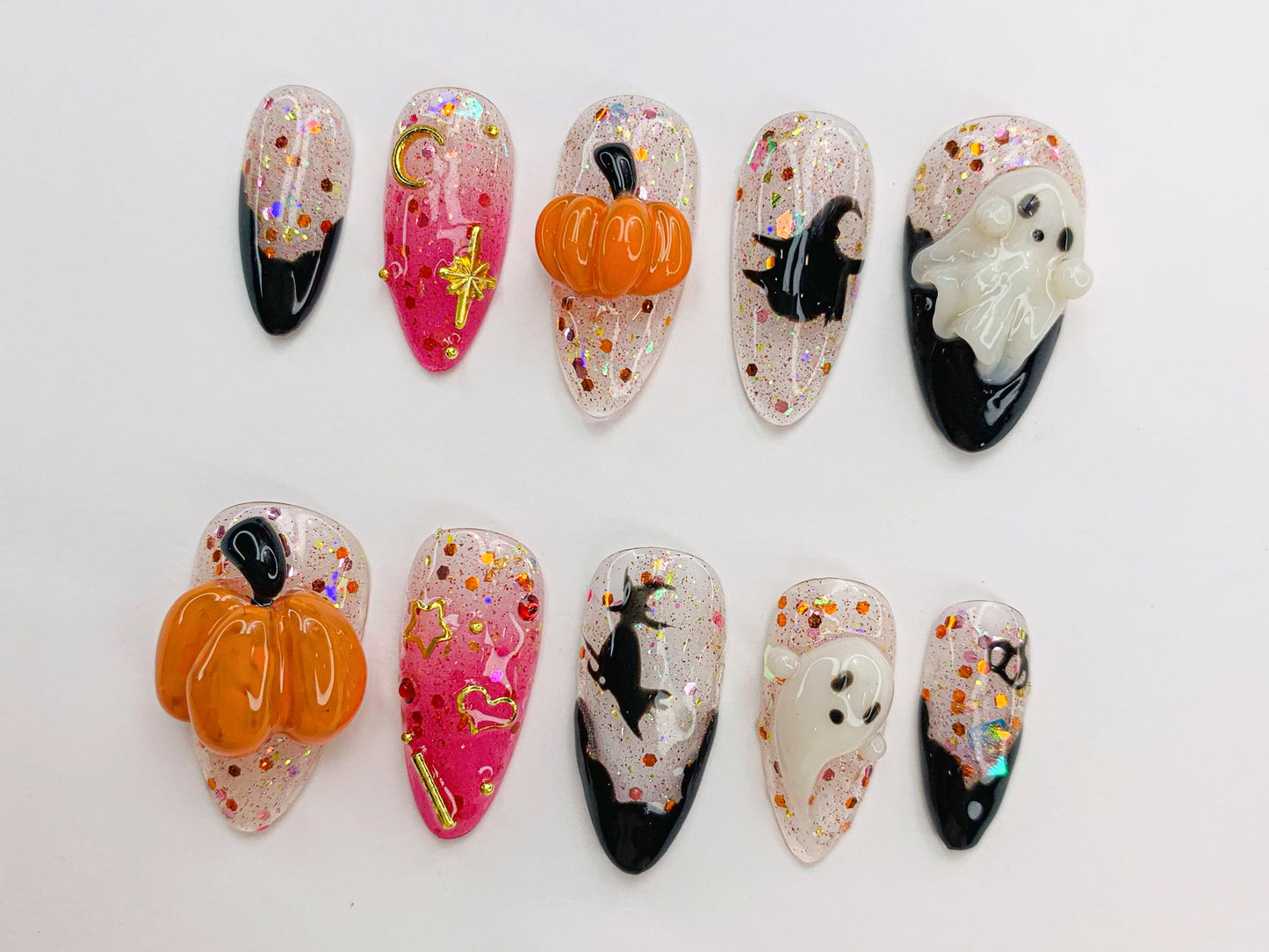 Spooky Halloween Ghost Pumpkin Press On Nails