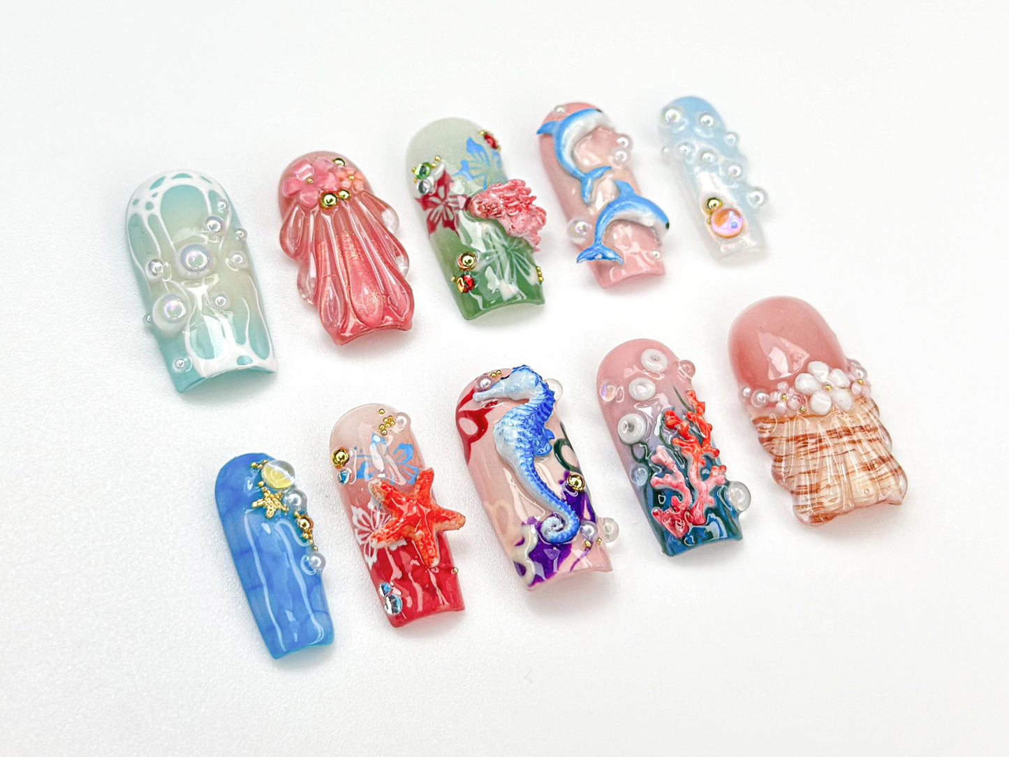Undersea Fantasy Ocean Charm Press On Nail Set