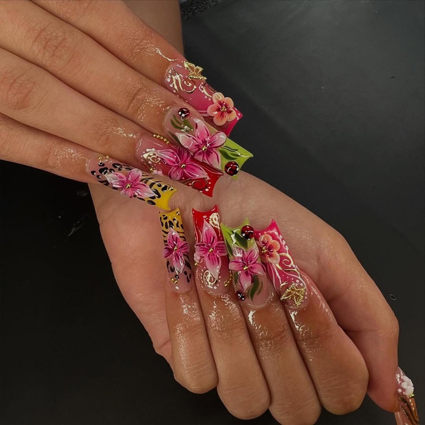 Tropical 3D Floral Press On Nail Set