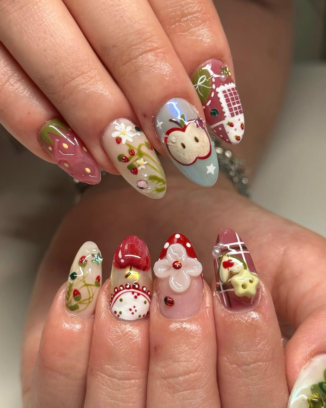 Fairy Cottagecore Press On Nails Mushroom Forest Design