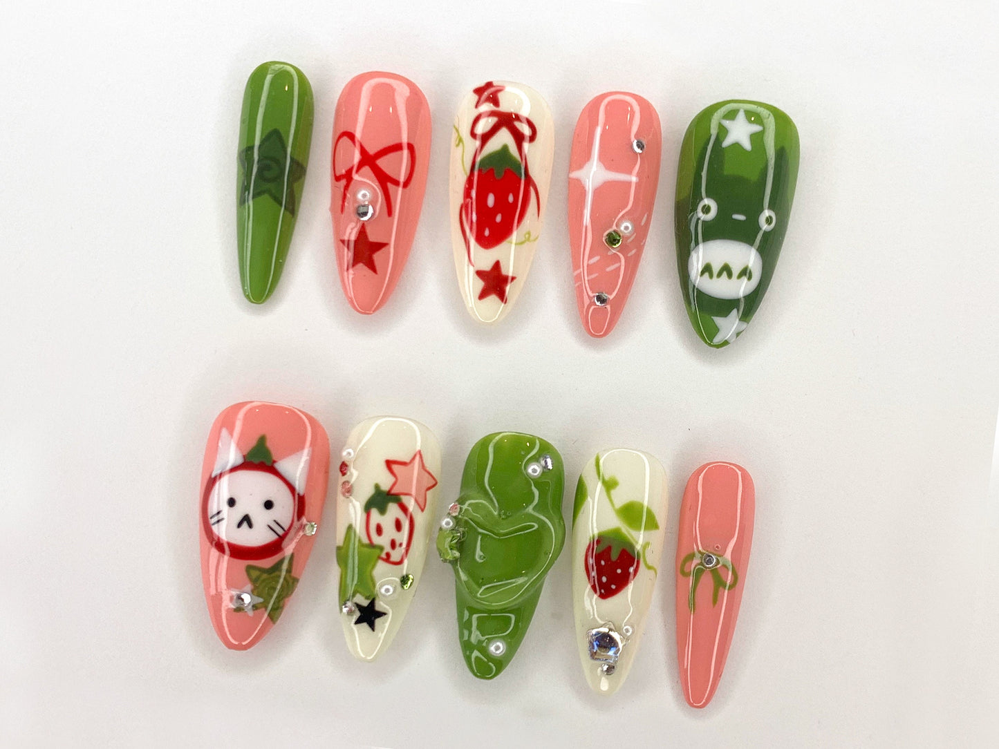Cute Strawberry Totoro Press-On Nail Set