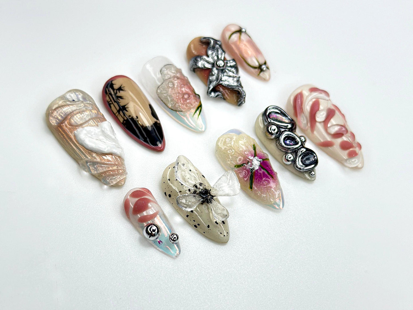 Elegant Floral 3D Press On Nail Set