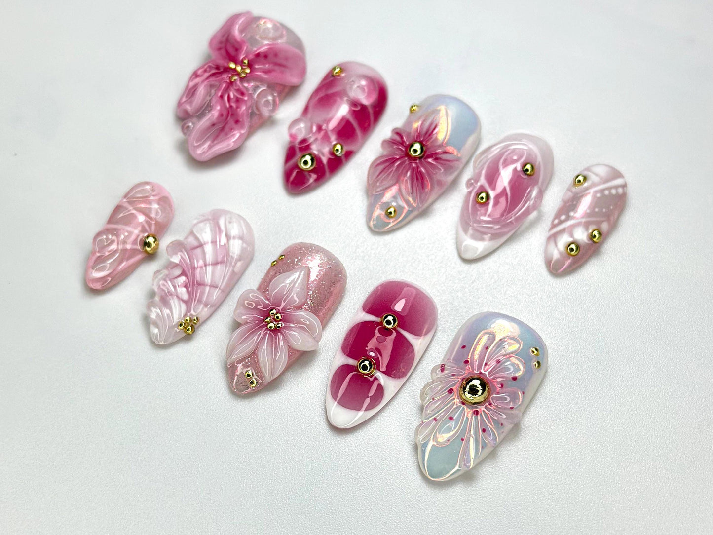 Elegant Pink Floral Press On Nails