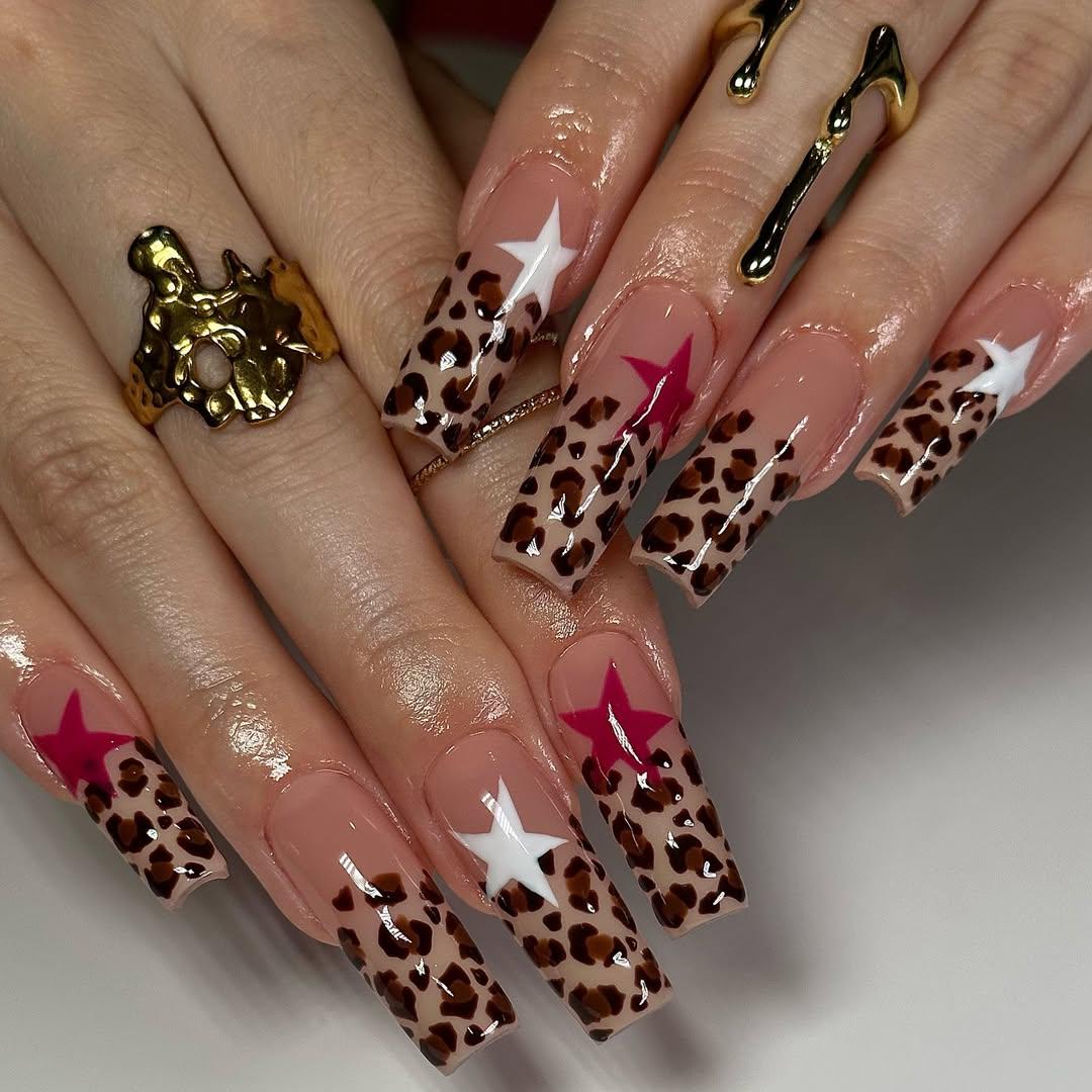 Wild Leopard Press-On Nails, Star Accent Set