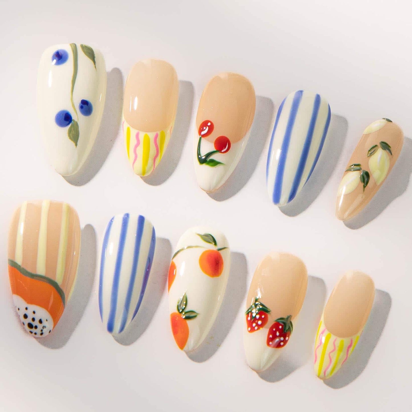 Fruit Garden Custom Press-On Nails with Juicy Charm.