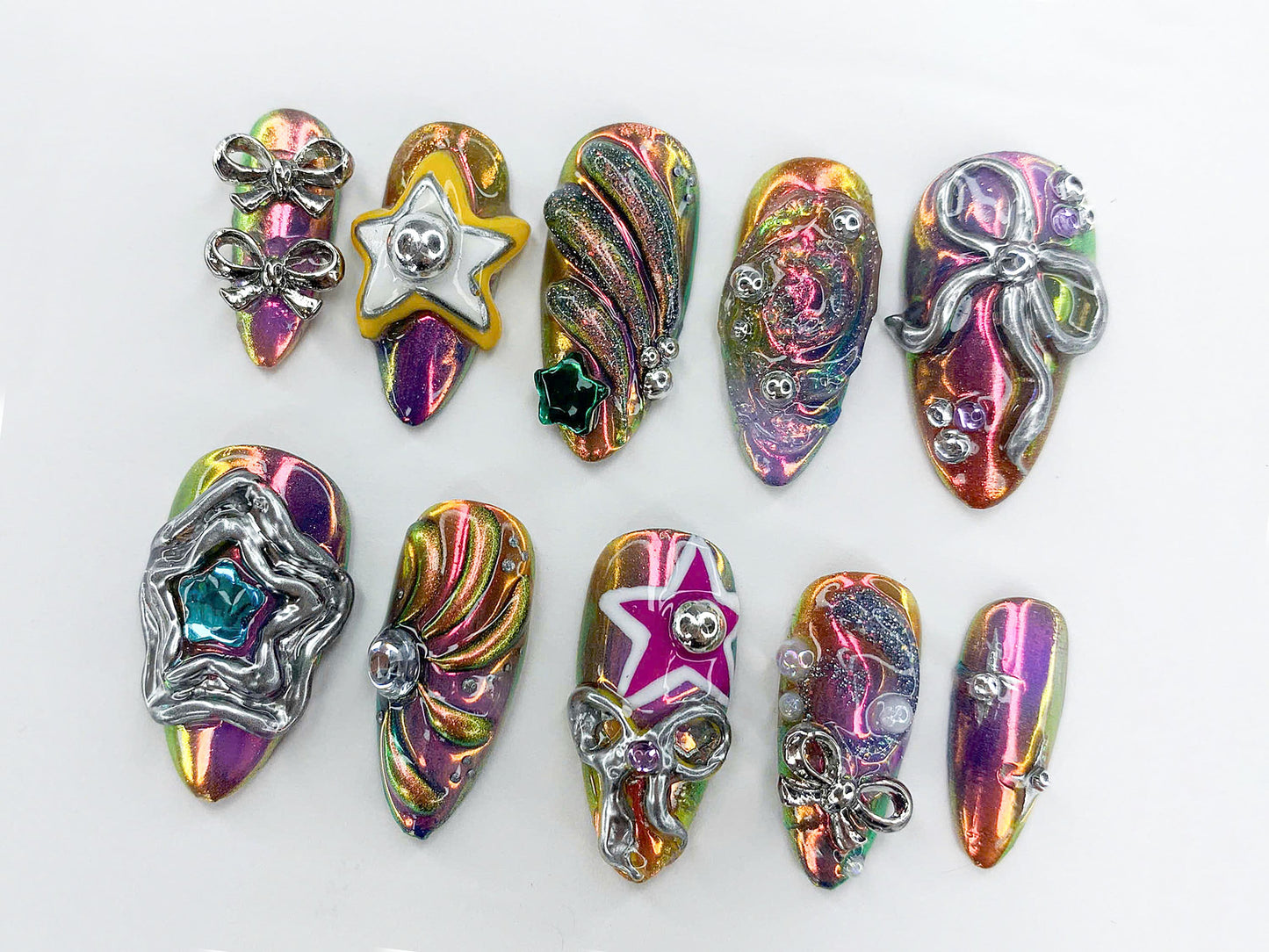 Freestyle Colorful Press On Nails Star Chrome Fantasy Set