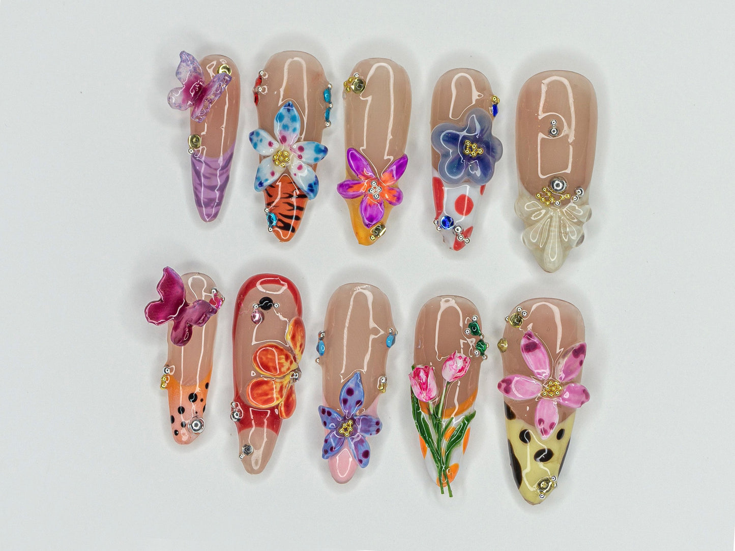 Vibrant Handcrafted 3D Floral Nail Art Set