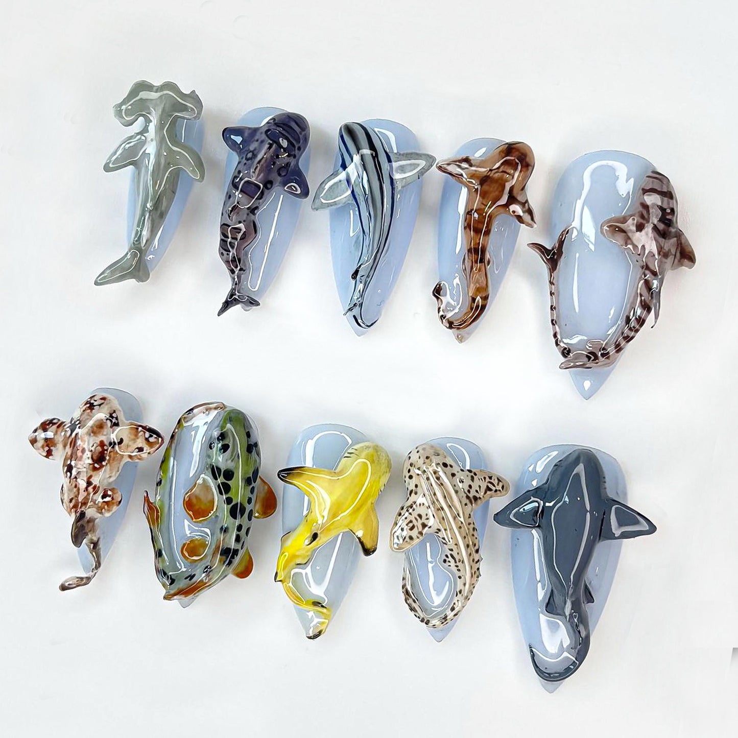 Stunning 3D Shark Nail Art Set - Unique Handcrafted Designs